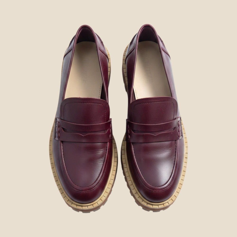 Vince Camuto Burgundy Leather Lug Sole Penny Loafers Womens 8.5 M